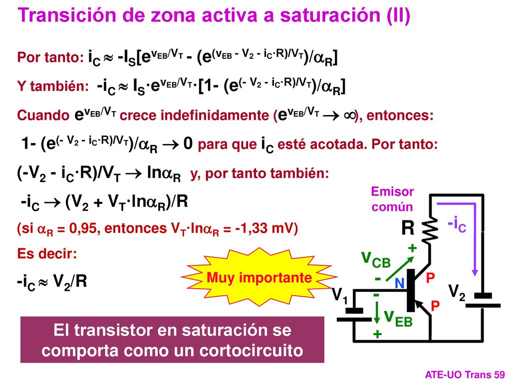 El transistor en saturación se comporta como un cortocircuito