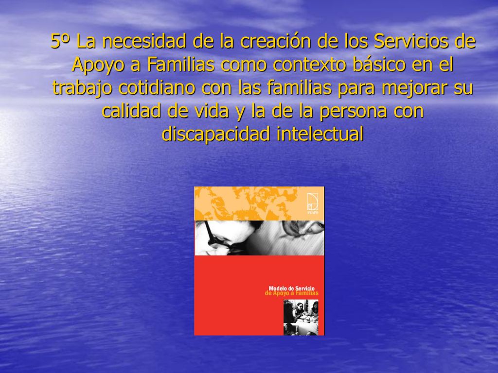 5º La necesidad de la creación de los Servicios de Apoyo a Familias como contexto básico en el trabajo cotidiano con las familias para mejorar su calidad de vida y la de la persona con discapacidad intelectual