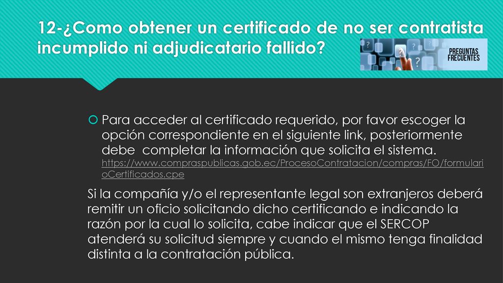 12-¿Como obtener un certificado de no ser contratista incumplido ni adjudicatario fallido