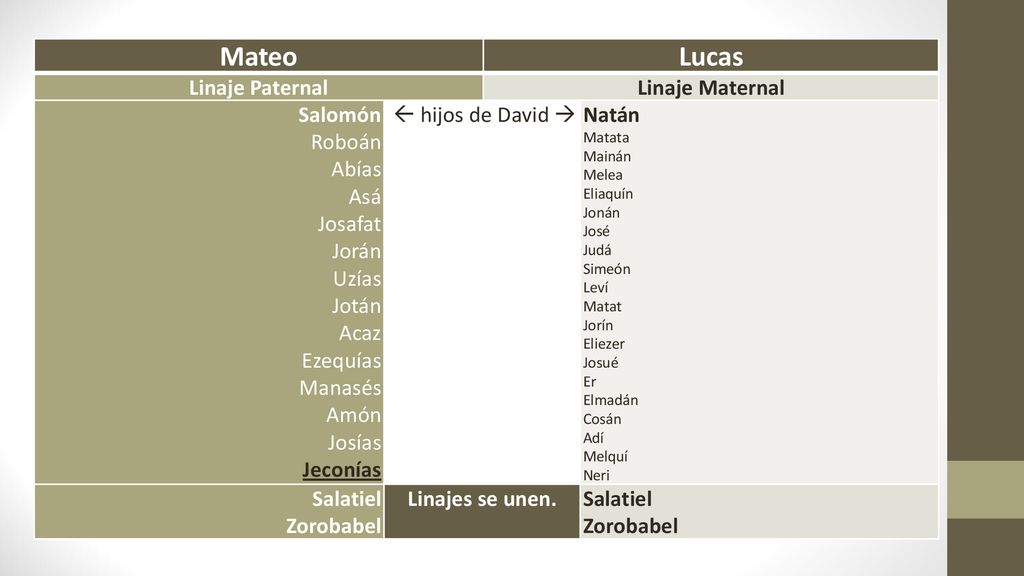 Mateo Lucas Linaje Paternal Linaje Maternal Salomón Roboán Abías Asá