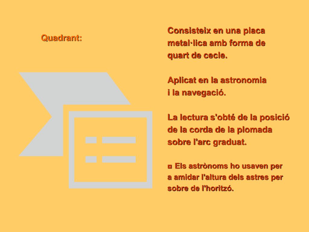 Consisteix en una placa metal·lica amb forma de quart de cecle.