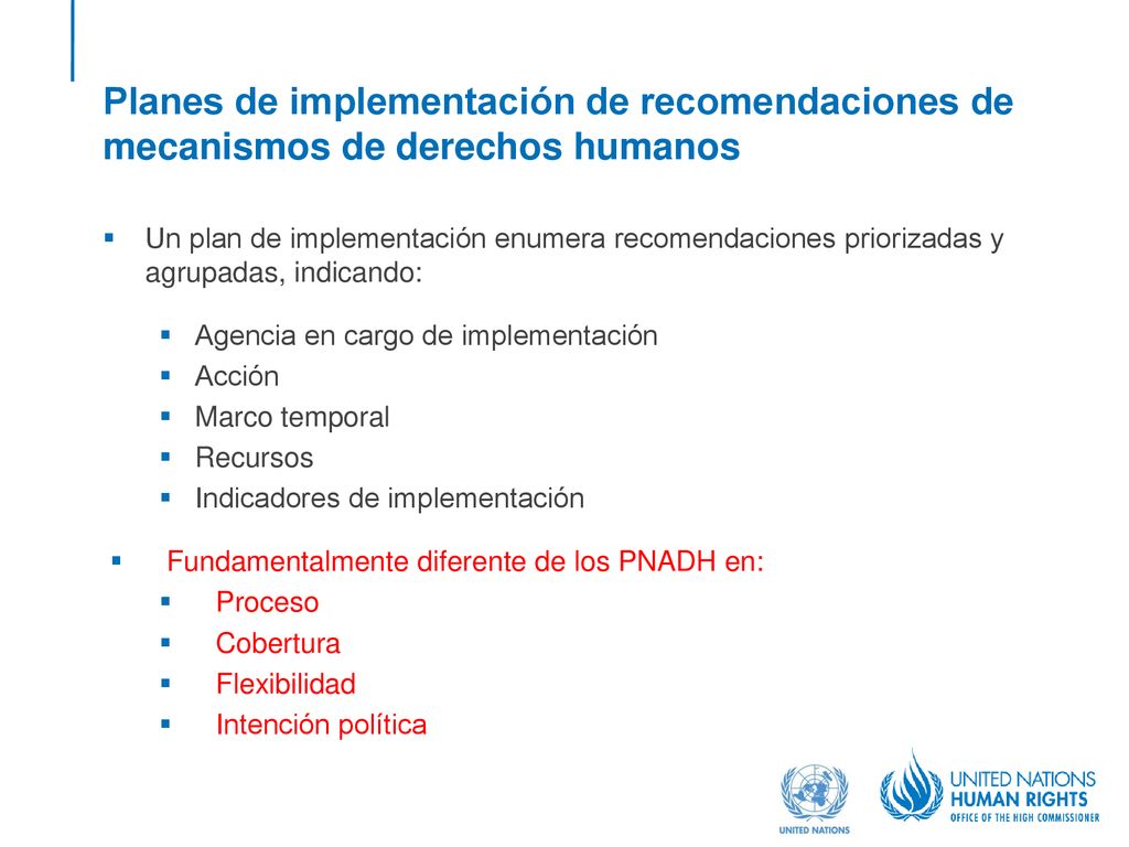 Planes de implementación de recomendaciones de mecanismos de derechos humanos