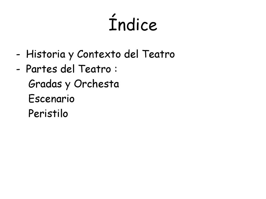 Índice Historia y Contexto del Teatro Partes del Teatro :