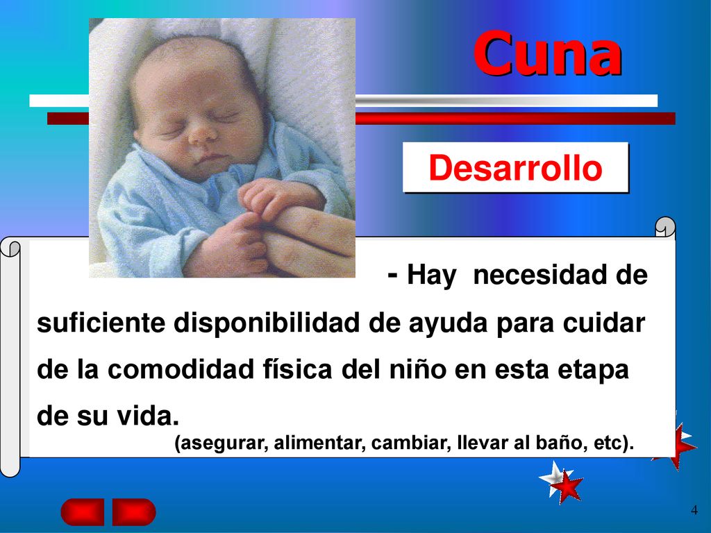 Cuna Desarrollo. - Hay necesidad de suficiente disponibilidad de ayuda para cuidar de la comodidad física del niño en esta etapa de su vida.