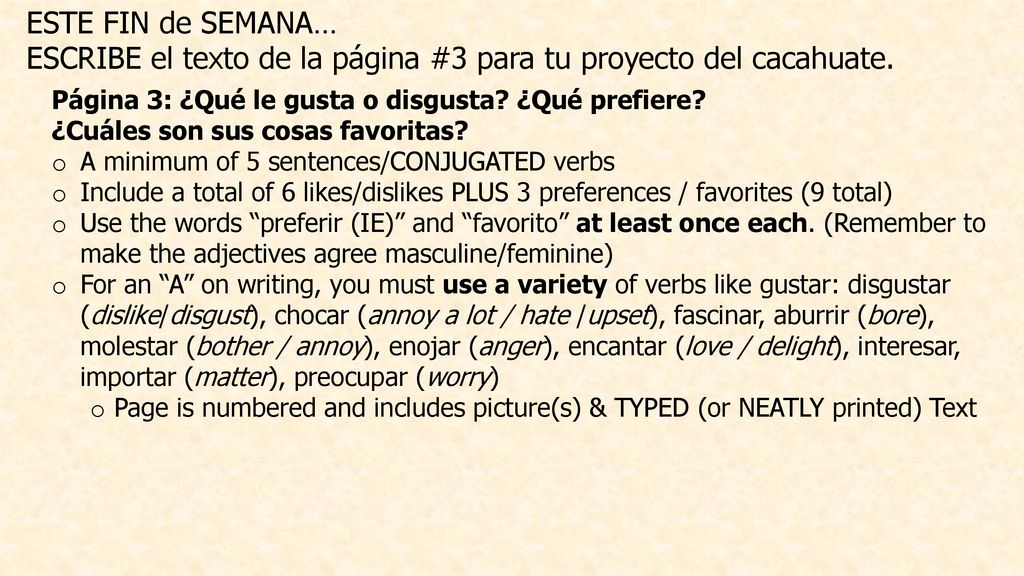 ESCRIBE el texto de la página #3 para tu proyecto del cacahuate.