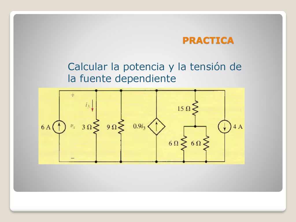 Calcular la potencia y la tensión de la fuente dependiente
