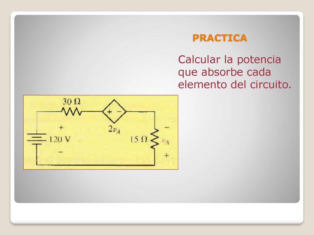 Calcular la potencia que absorbe cada elemento del circuito.