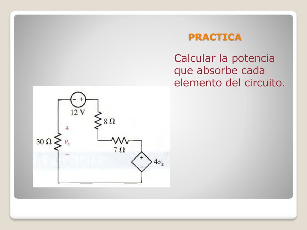 Calcular la potencia que absorbe cada elemento del circuito.