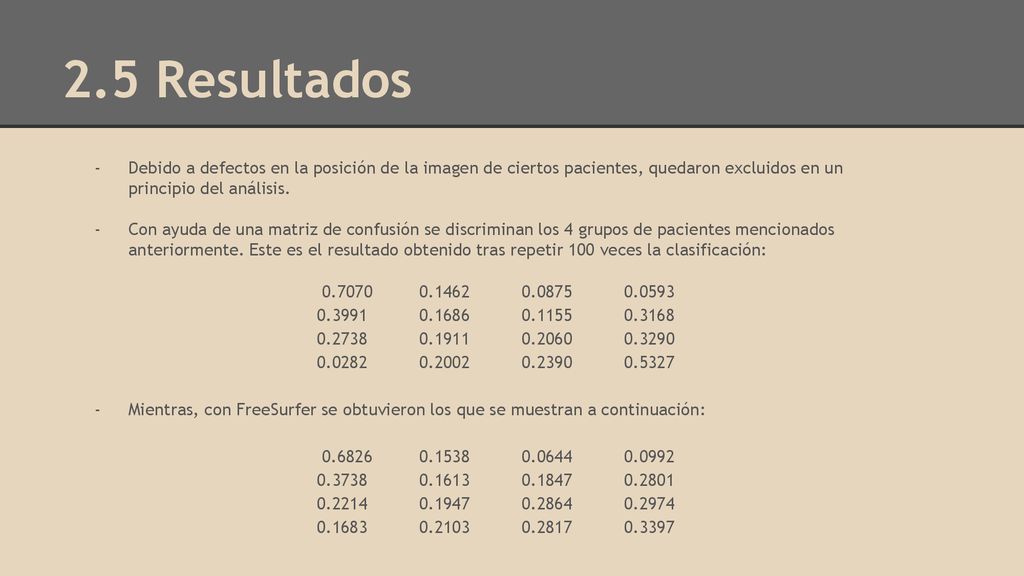 2.5 Resultados Debido a defectos en la posición de la imagen de ciertos pacientes, quedaron excluidos en un principio del análisis.