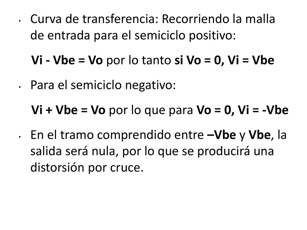 Curva de transferencia: Recorriendo la malla de entrada para el semiciclo positivo: