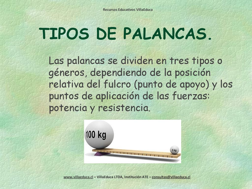 TIPOS DE PALANCAS. Las palancas se dividen en tres tipos o