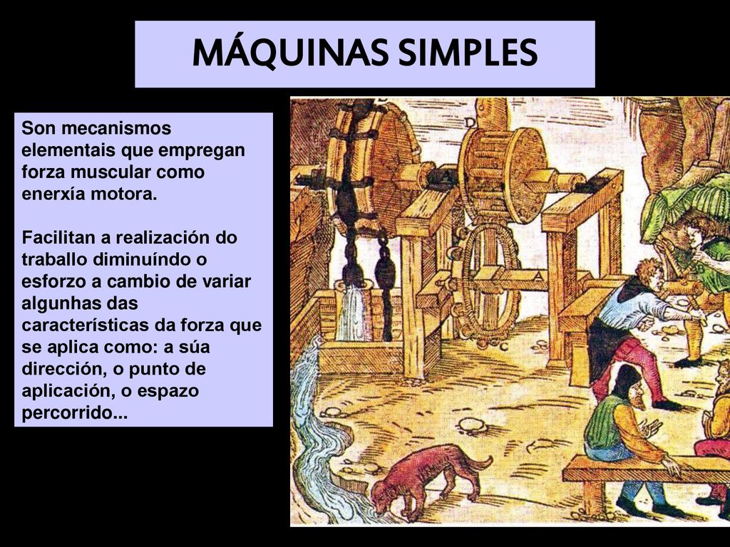 MÁQUINAS SIMPLES Son mecanismos elementais que empregan forza muscular como enerxía motora.