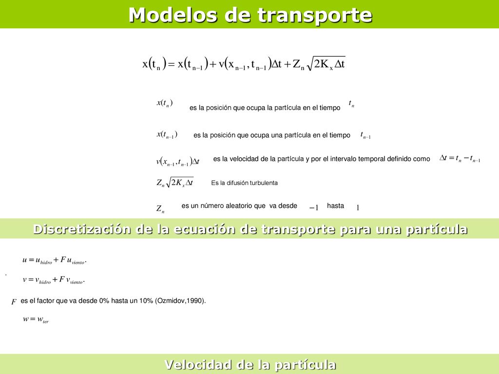 Modelos de transporte es la posición que ocupa la partícula en el tiempo. es la posición que ocupa una partícula en el tiempo.