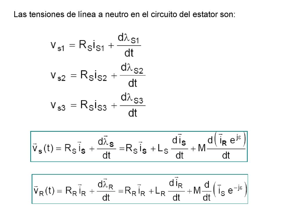 Las tensiones de línea a neutro en el circuito del estator son:
