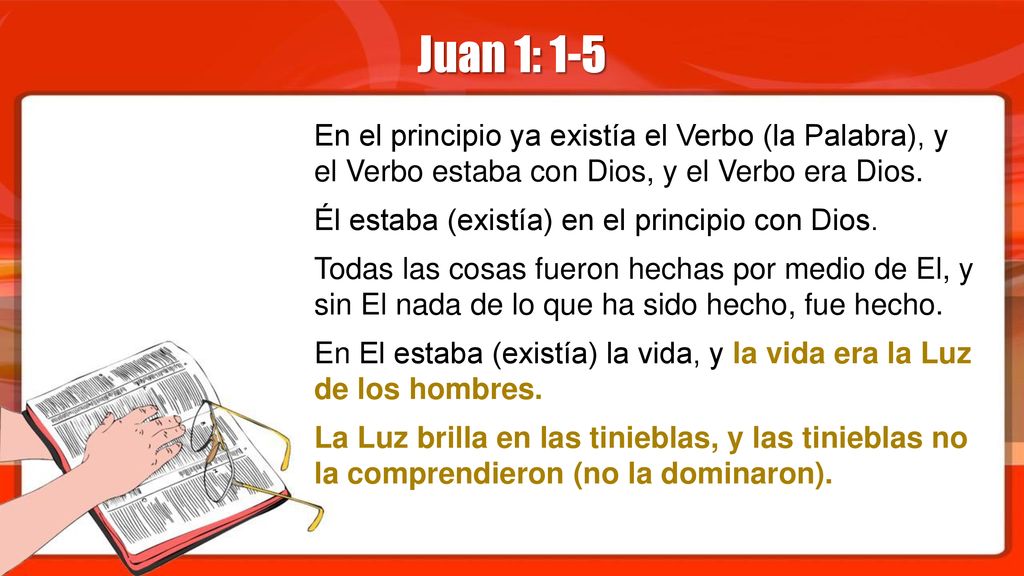 Juan 1: 1-5 En el principio ya existía el Verbo (la Palabra), y el Verbo estaba con Dios, y el Verbo era Dios.