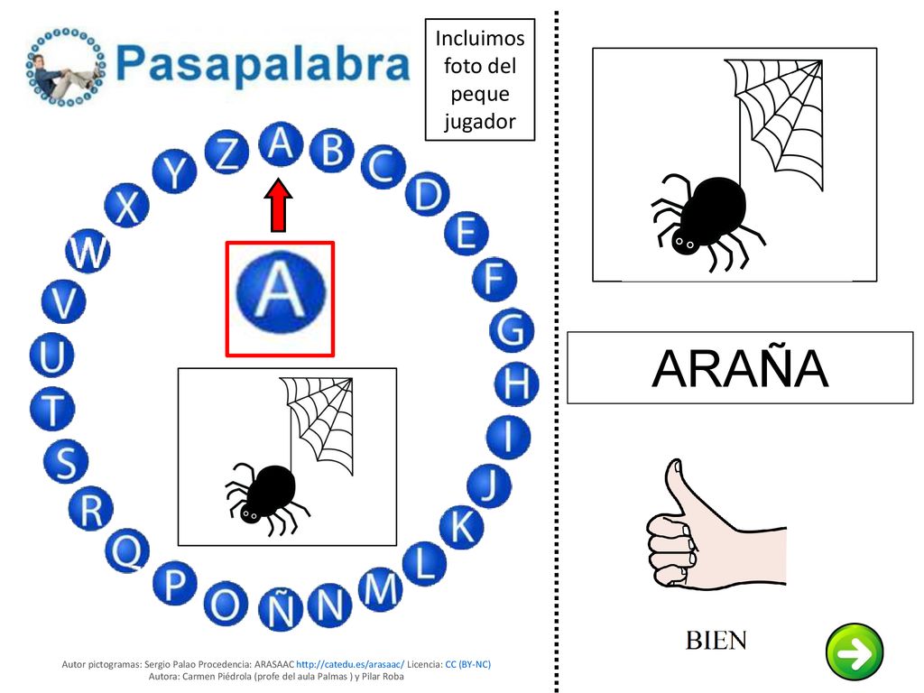 ARAÑA Incluimos foto del peque jugador Incluir foto o picto