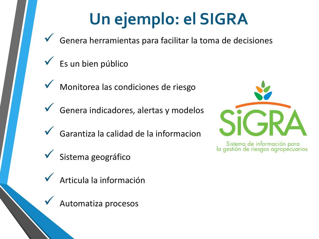 Un ejemplo: el SIGRA Genera herramientas para facilitar la toma de decisiones. Es un bien público.