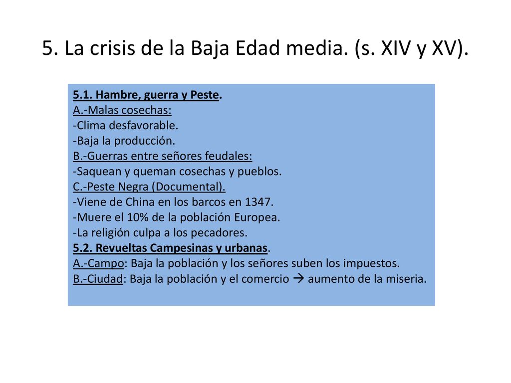 5. La crisis de la Baja Edad media. (s. XIV y XV).