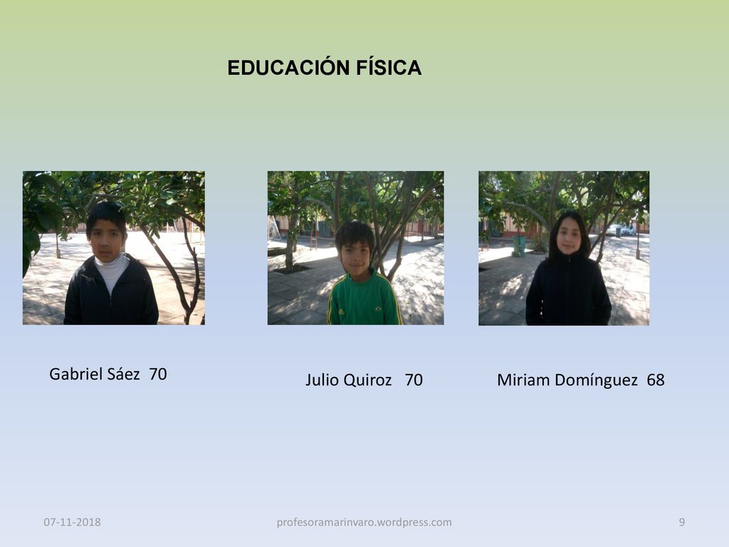 EDUCACIÓN FÍSICA Gabriel Sáez 70 Julio Quiroz 70 Miriam Domínguez 68