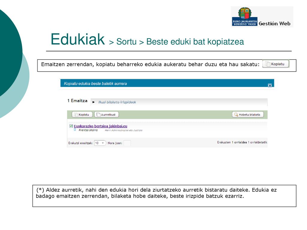 Edukiak > Sortu > Beste eduki bat kopiatzea
