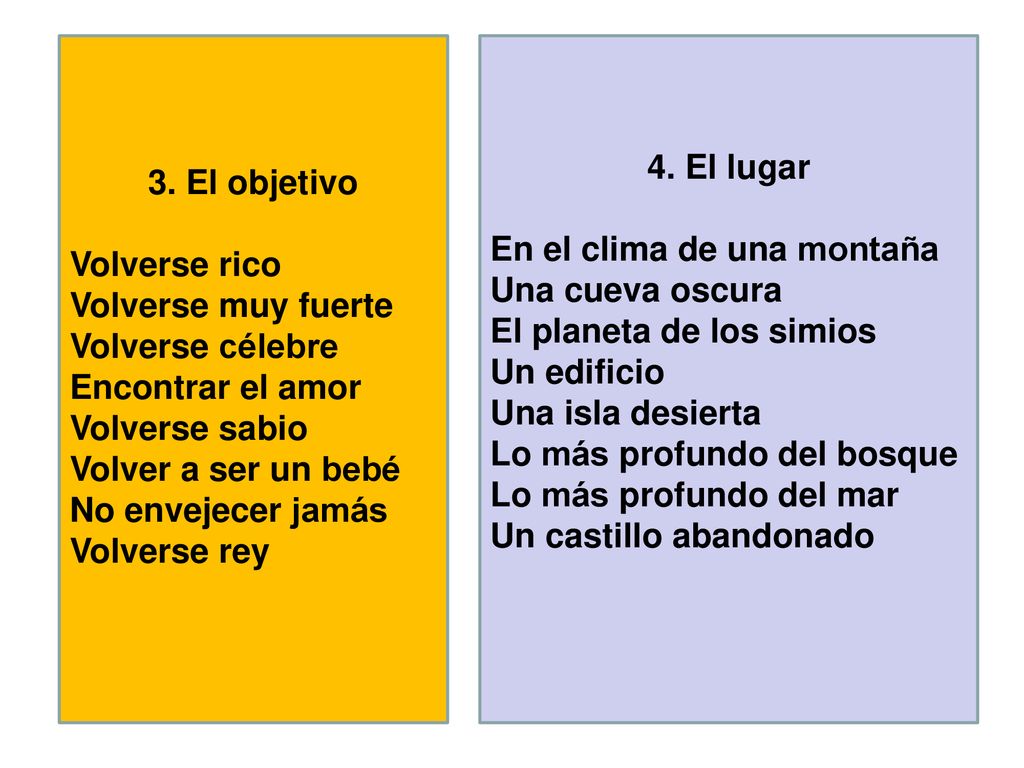3. El objetivo Volverse rico. Volverse muy fuerte. Volverse célebre. Encontrar el amor. Volverse sabio.