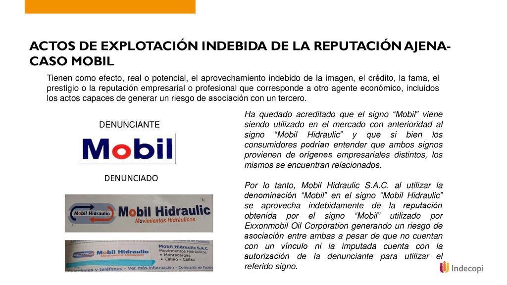 ACTOS DE EXPLOTACIÓN INDEBIDA DE LA REPUTACIÓN AJENA- CASO MOBIL