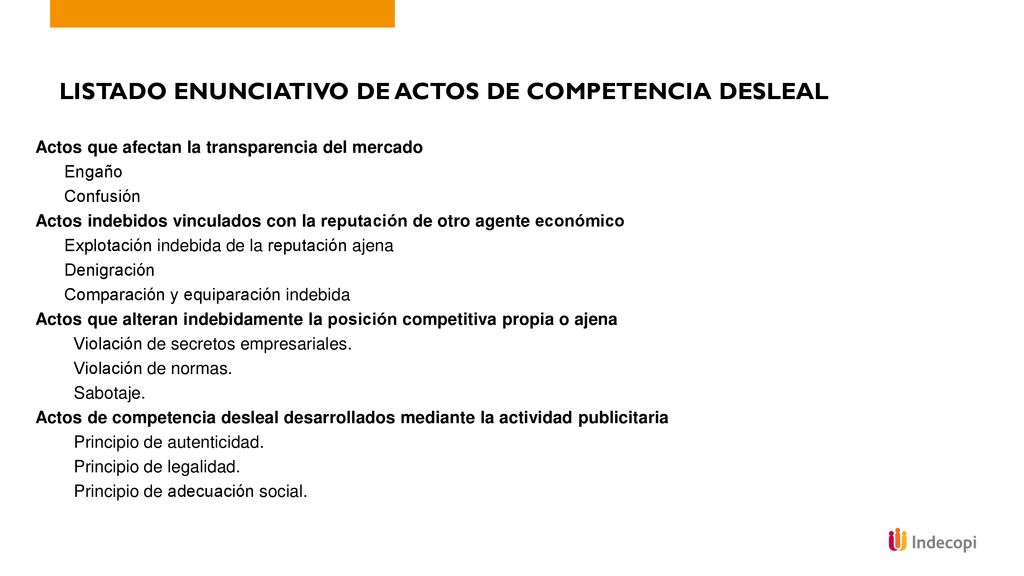 LISTADO ENUNCIATIVO DE ACTOS DE COMPETENCIA DESLEAL
