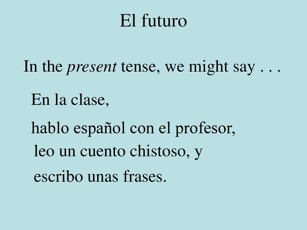 El futuro In the present tense, we might say En la clase,