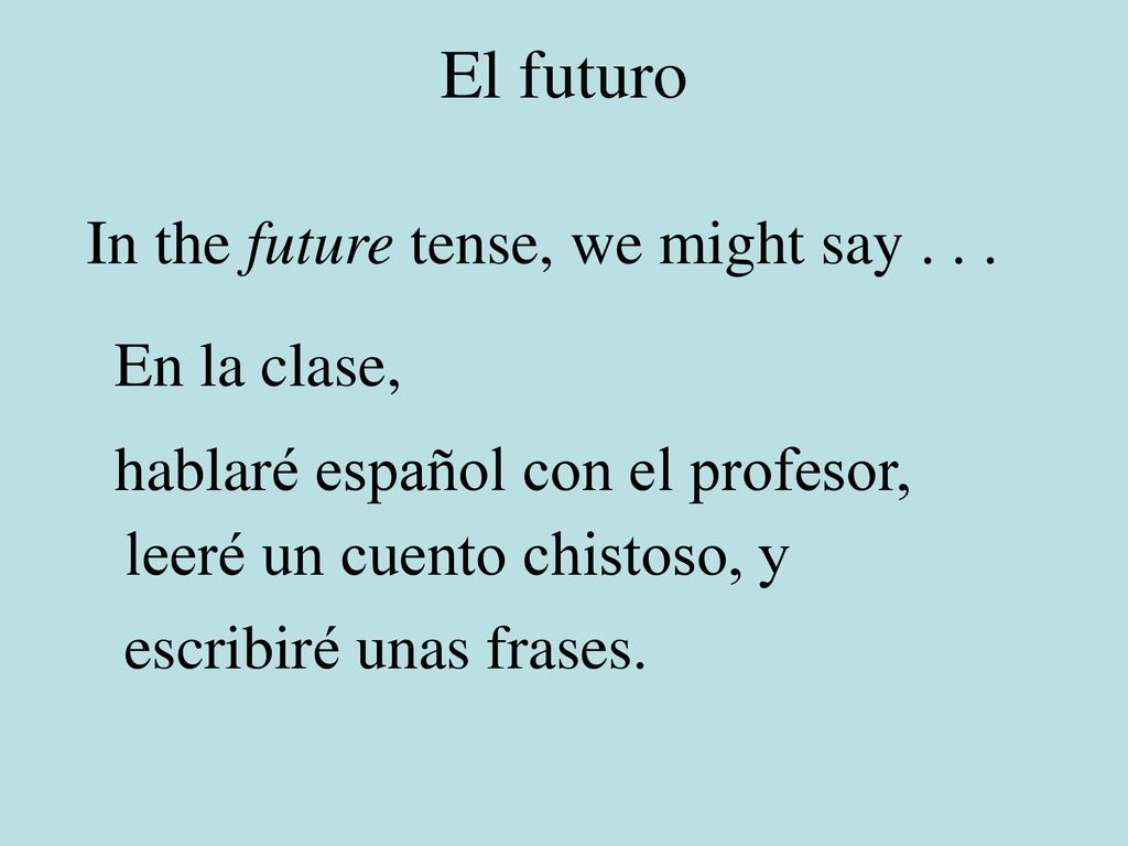El futuro In the future tense, we might say En la clase,