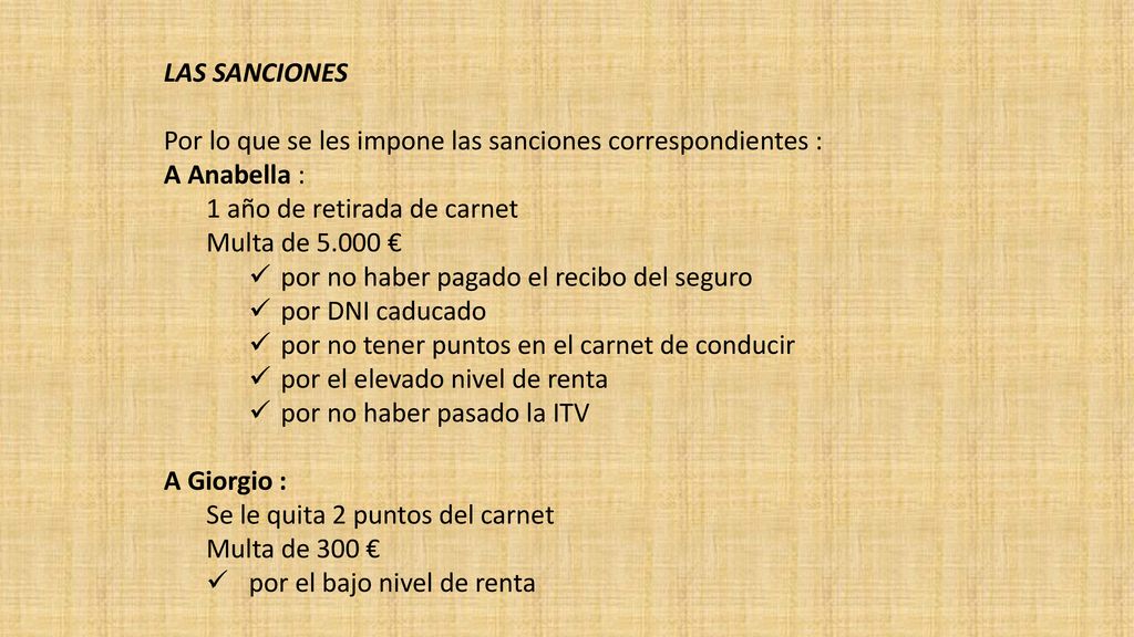Por lo que se les impone las sanciones correspondientes : A Anabella :