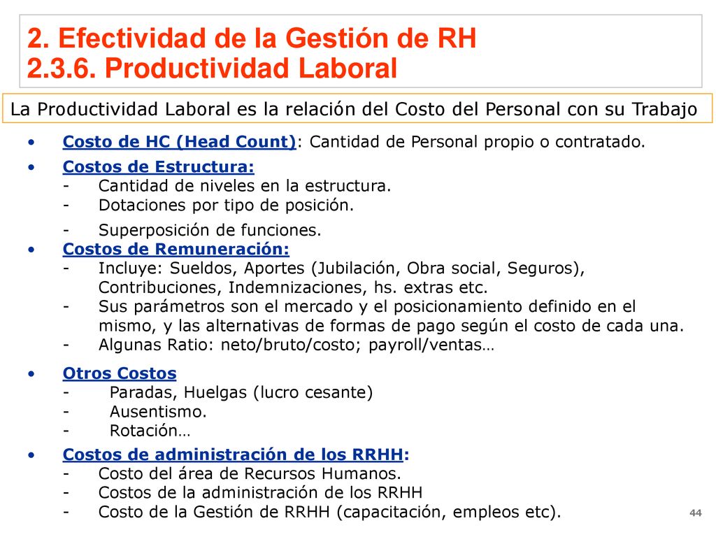 2. Efectividad de la Gestión de RH Productividad Laboral