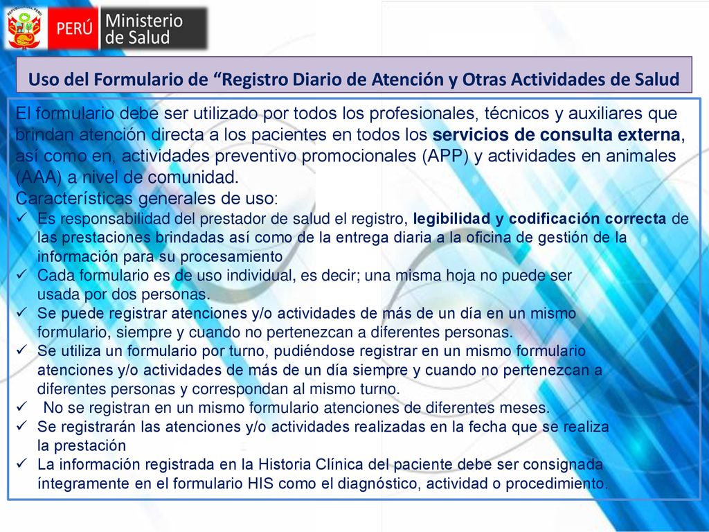 Uso del Formulario de Registro Diario de Atención y Otras Actividades de Salud