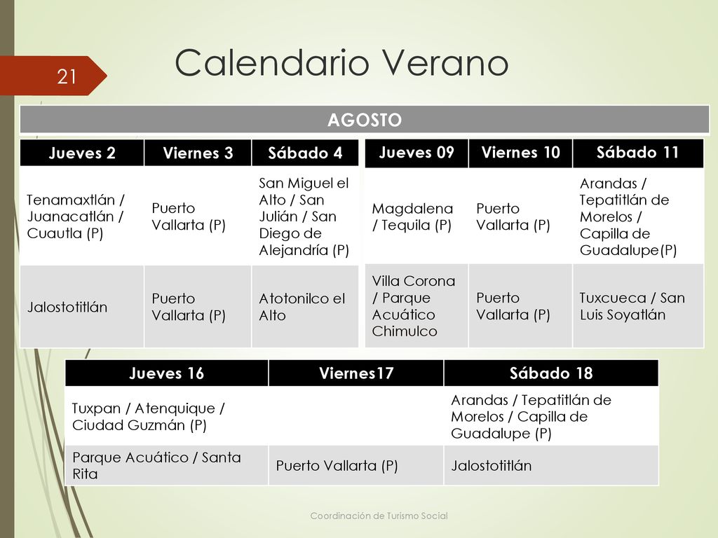 Calendario Verano AGOSTO Jueves 2 Viernes 3 Sábado 4 Jueves 09