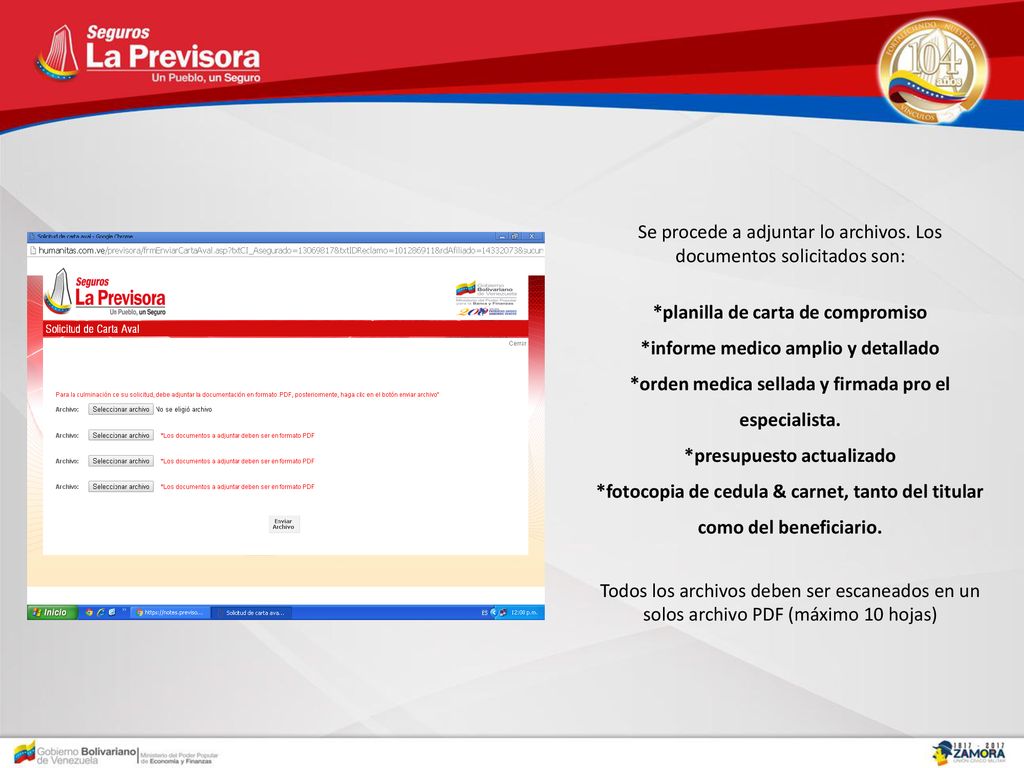 Se procede a adjuntar lo archivos. Los documentos solicitados son: