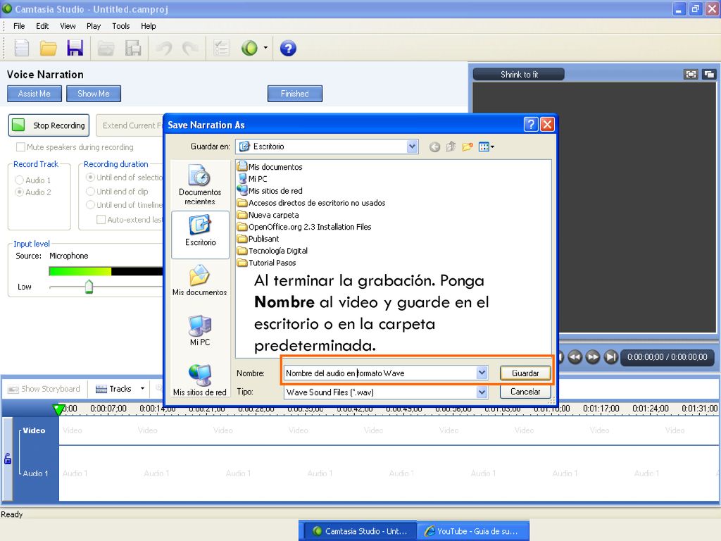 Al terminar la grabación Haga clic en Stop Recording