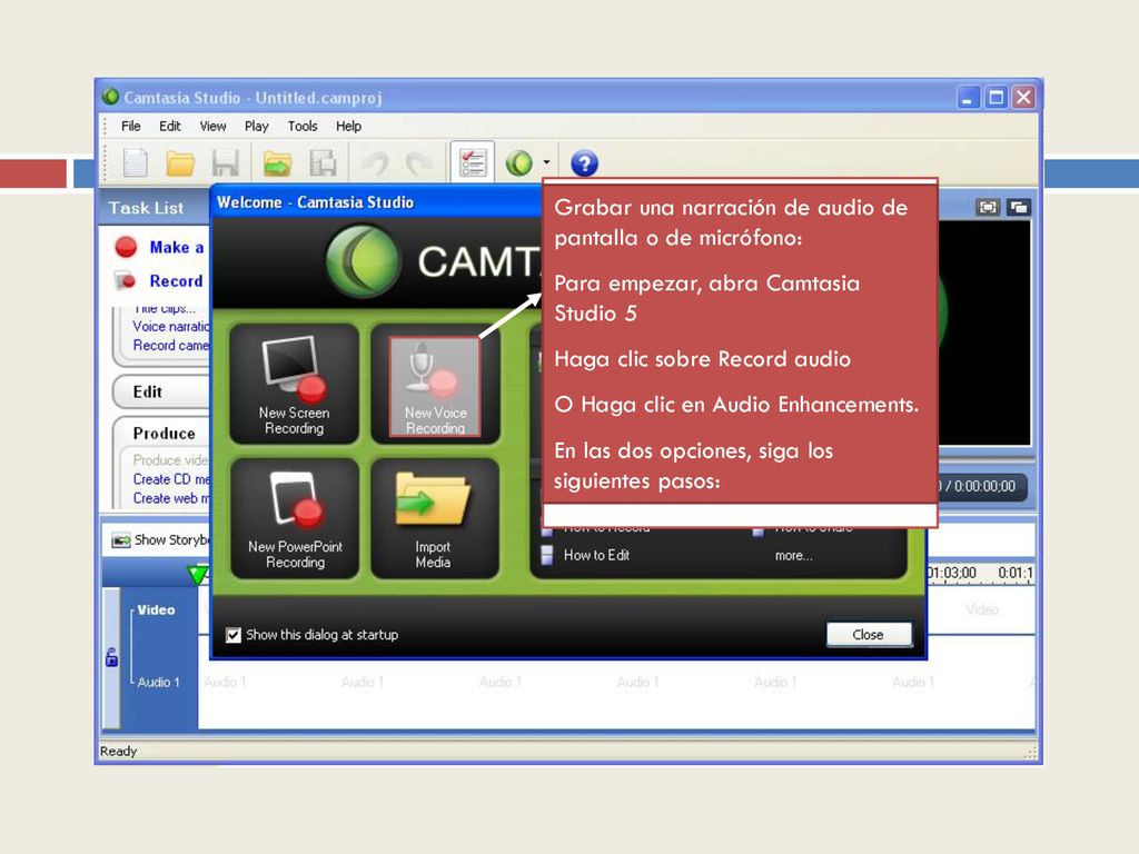 Grabar una narración de audio de pantalla o de micrófono: