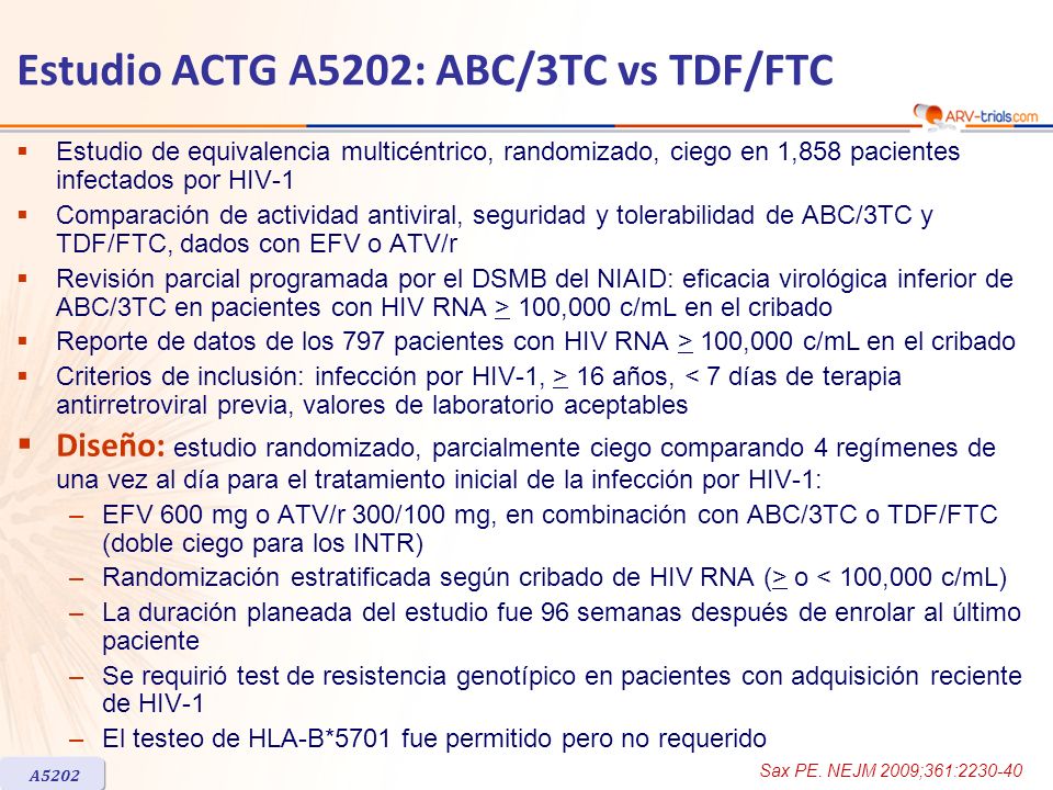 Estudio ACTG A5202: ABC/3TC vs TDF/FTC