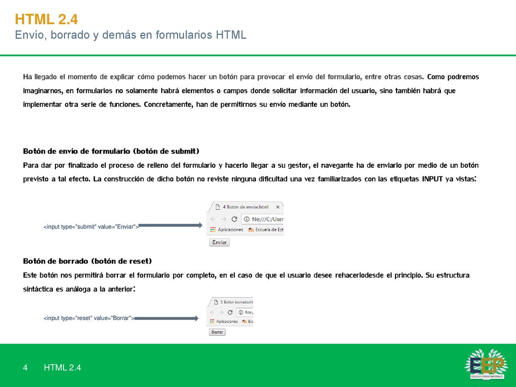 HTML 2.4 Envío, borrado y demás en formularios HTML
