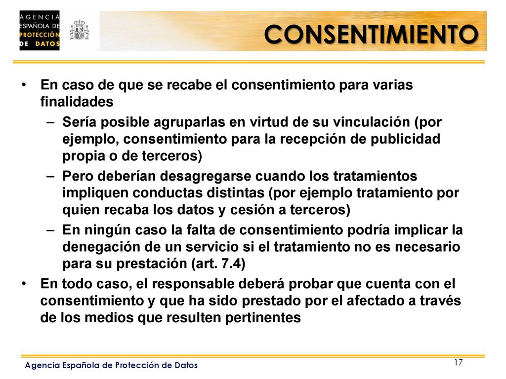 CONSENTIMIENTO En caso de que se recabe el consentimiento para varias finalidades.