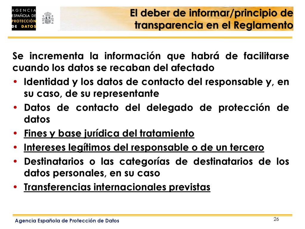 El deber de informar/principio de transparencia en el Reglamento