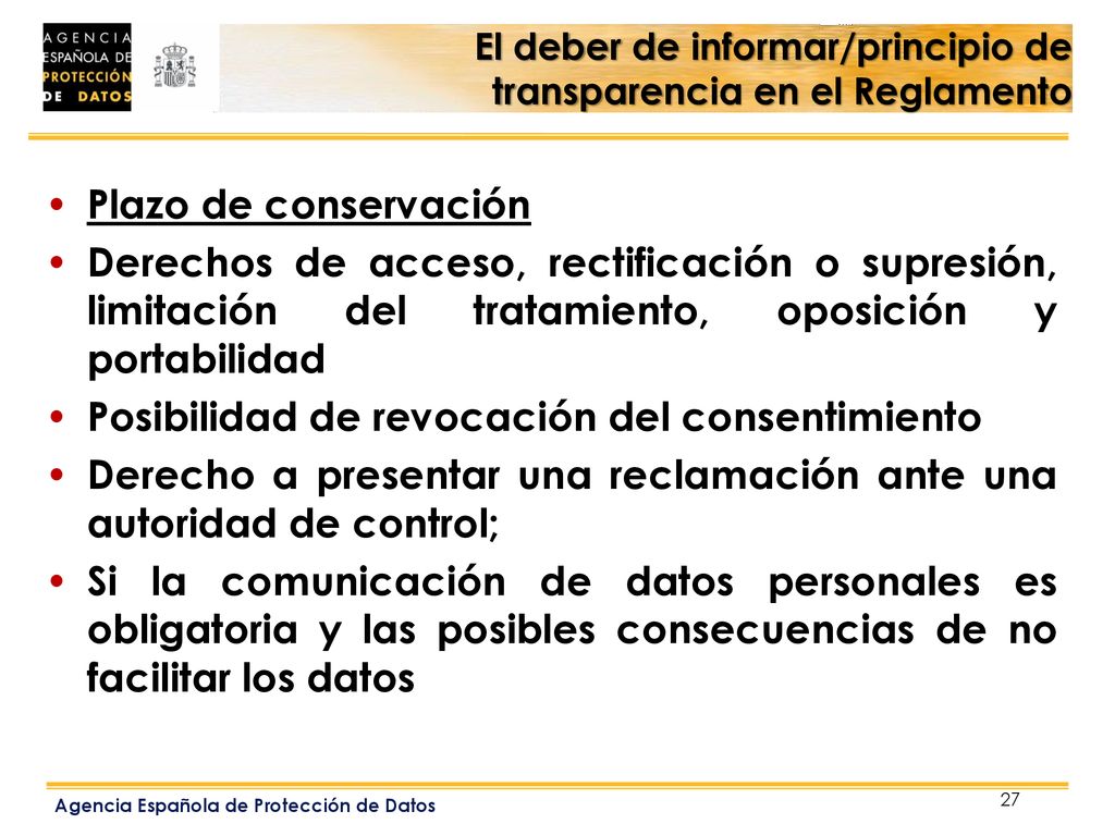 El deber de informar/principio de transparencia en el Reglamento