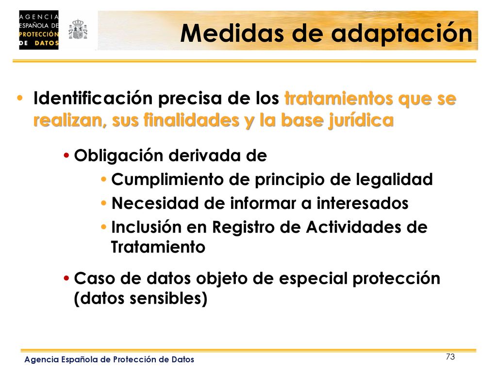 Medidas de adaptación Identificación precisa de los tratamientos que se realizan, sus finalidades y la base jurídica.