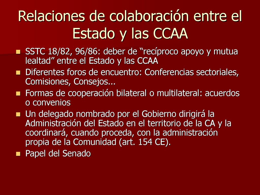 Relaciones de colaboración entre el Estado y las CCAA