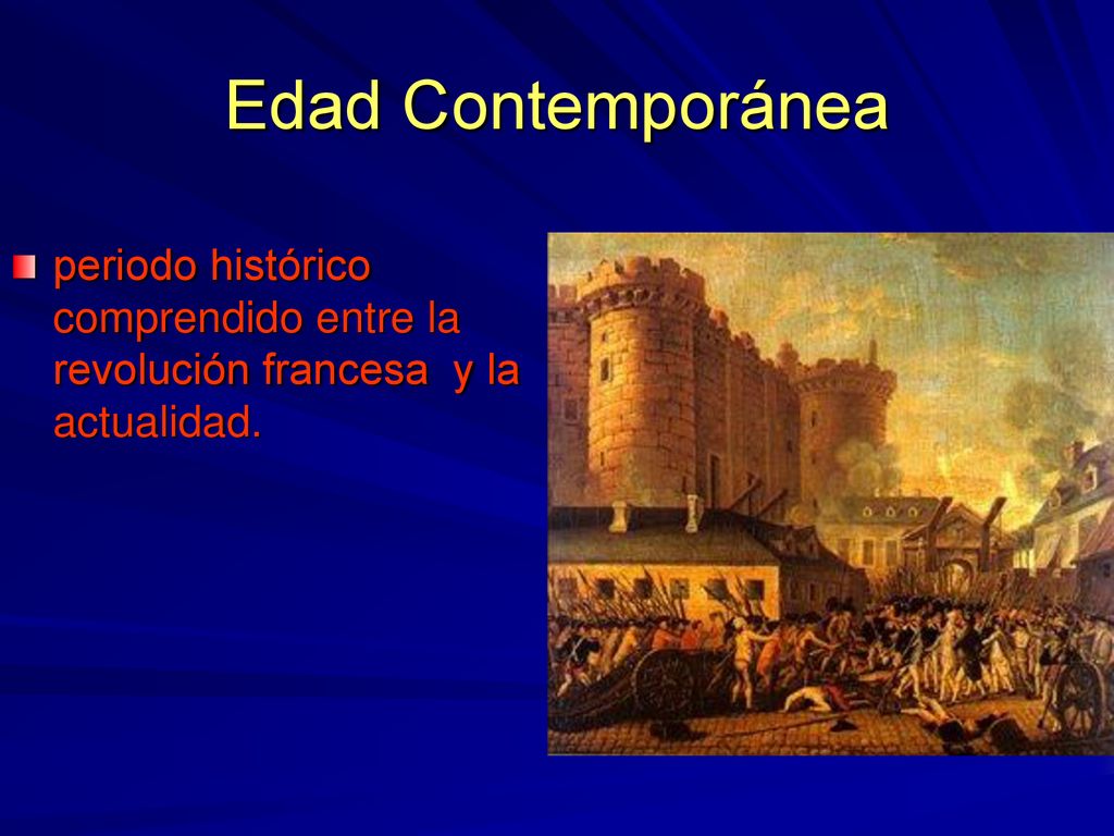Edad Contemporánea periodo histórico comprendido entre la revolución francesa y la actualidad.