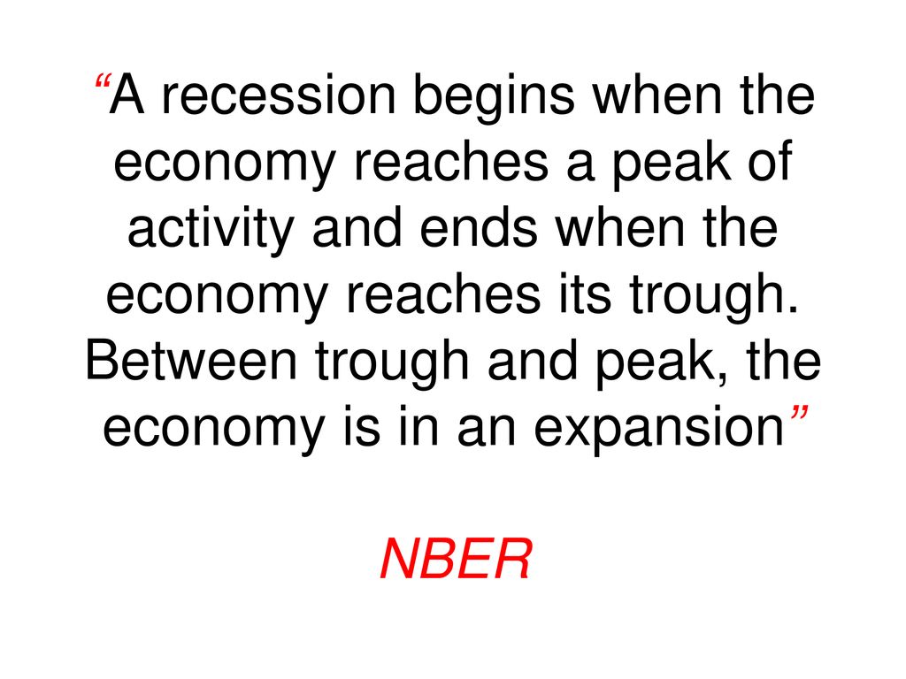 A recession begins when the economy reaches a peak of activity and ends when the economy reaches its trough.