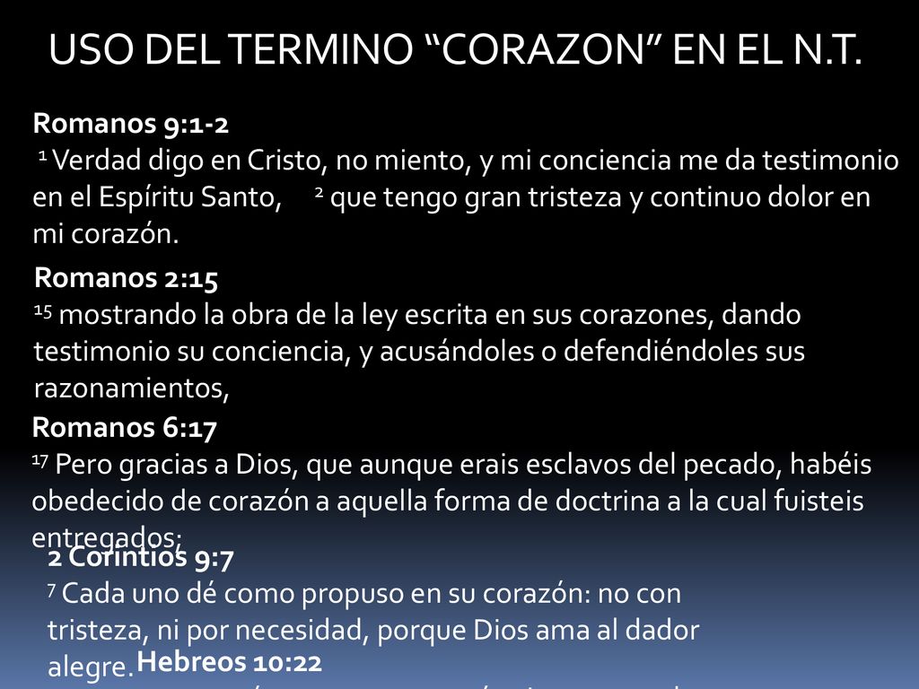 √ USO DEL TERMINO CORAZON EN EL N.T. Romanos 9:1-2