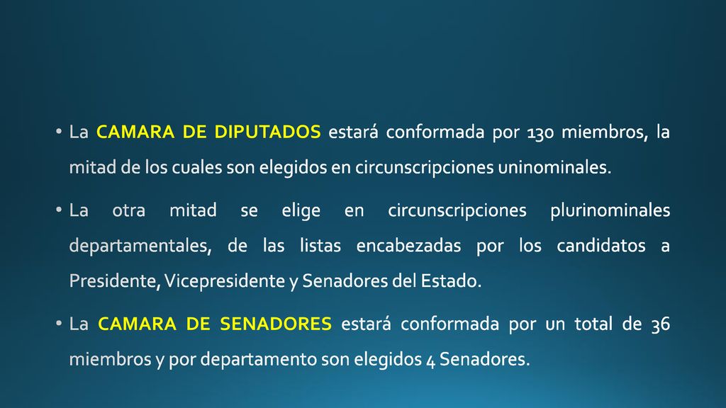 La CAMARA DE DIPUTADOS estará conformada por 130 miembros, la mitad de los cuales son elegidos en circunscripciones uninominales.