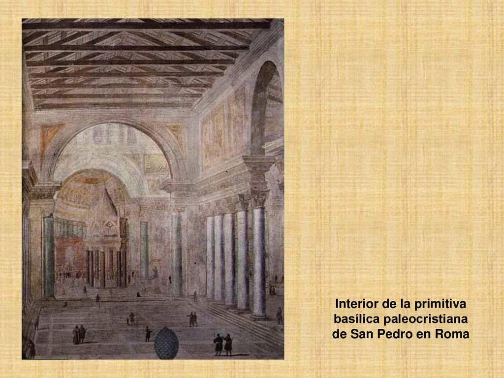 Interior de la primitiva basílica paleocristiana de San Pedro en Roma