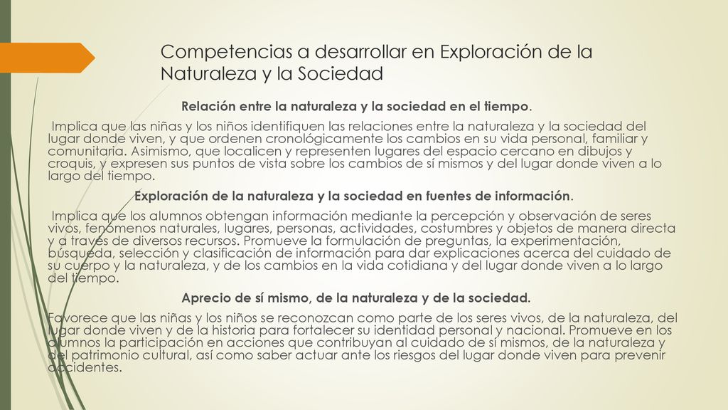 Competencias a desarrollar en Exploración de la Naturaleza y la Sociedad