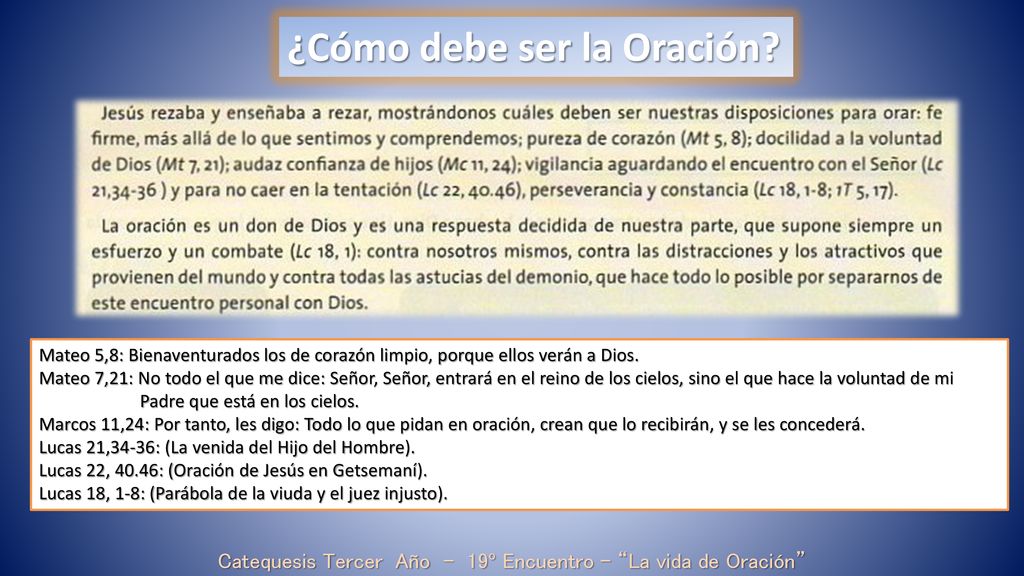 Catequesis Tercer Año - 19º Encuentro - La vida de Oración
